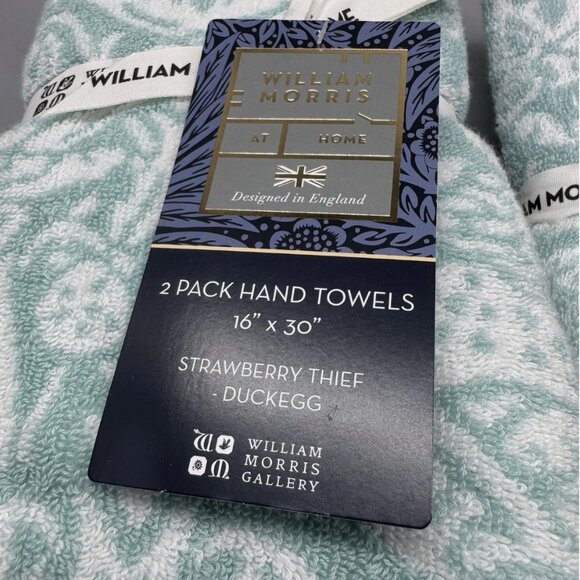 6 Pc William Morris STRAWBERRY THIEF Floral Bath Hand Tip Towel Set Turquoise - Picture 14 of 16